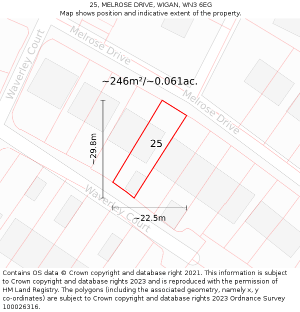 25, MELROSE DRIVE, WIGAN, WN3 6EG: Plot and title map
