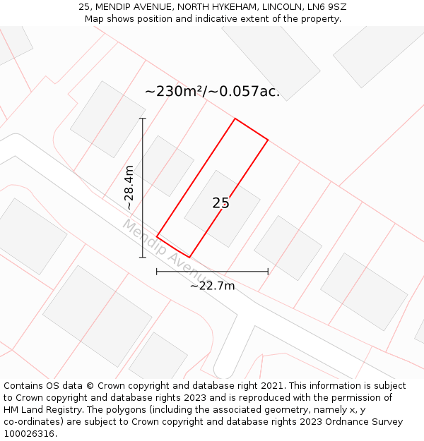 25, MENDIP AVENUE, NORTH HYKEHAM, LINCOLN, LN6 9SZ: Plot and title map