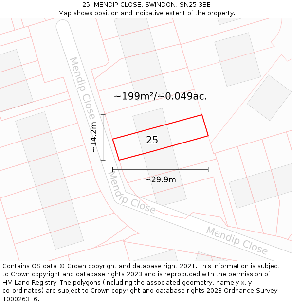 25, MENDIP CLOSE, SWINDON, SN25 3BE: Plot and title map