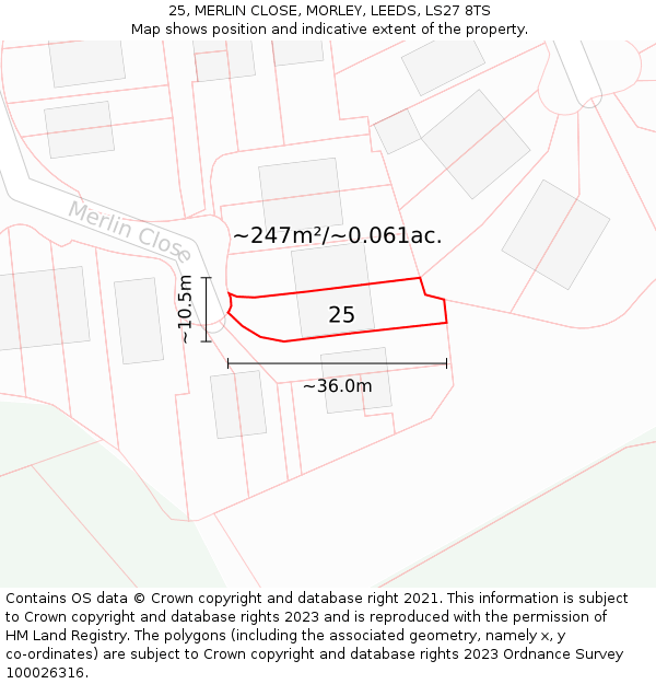 25, MERLIN CLOSE, MORLEY, LEEDS, LS27 8TS: Plot and title map