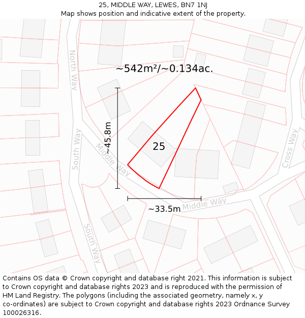 25, MIDDLE WAY, LEWES, BN7 1NJ: Plot and title map