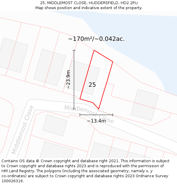 25, MIDDLEMOST CLOSE, HUDDERSFIELD, HD2 2PU: Plot and title map