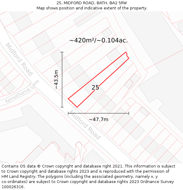 25, MIDFORD ROAD, BATH, BA2 5RW: Plot and title map