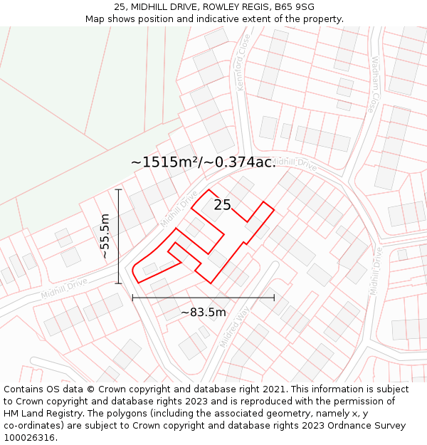 25, MIDHILL DRIVE, ROWLEY REGIS, B65 9SG: Plot and title map