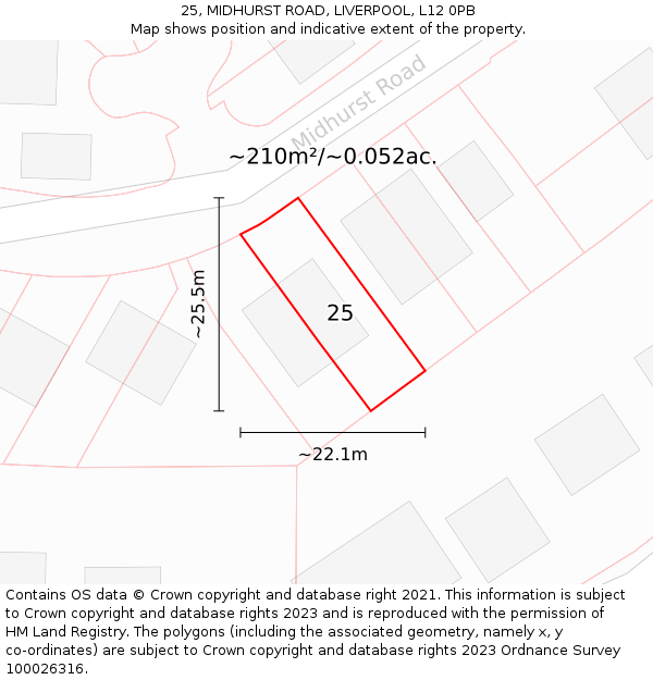 25, MIDHURST ROAD, LIVERPOOL, L12 0PB: Plot and title map