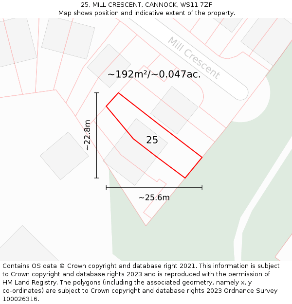 25, MILL CRESCENT, CANNOCK, WS11 7ZF: Plot and title map