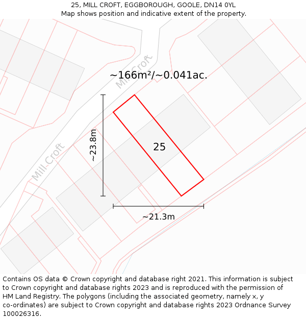 25, MILL CROFT, EGGBOROUGH, GOOLE, DN14 0YL: Plot and title map
