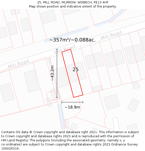 25, MILL ROAD, MURROW, WISBECH, PE13 4HF: Plot and title map