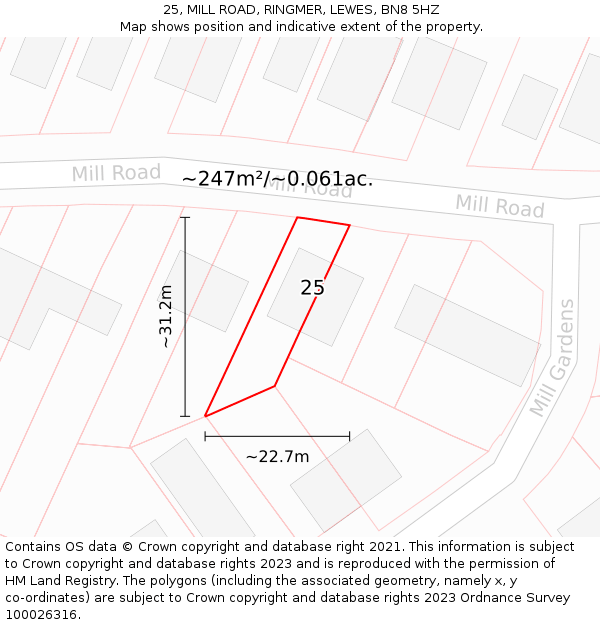 25, MILL ROAD, RINGMER, LEWES, BN8 5HZ: Plot and title map