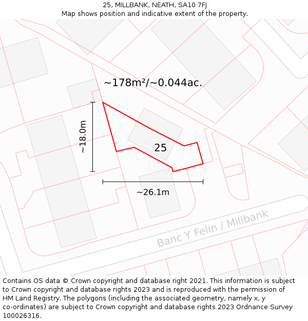 25, MILLBANK, NEATH, SA10 7FJ: Plot and title map