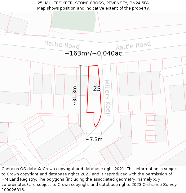 25, MILLERS KEEP, STONE CROSS, PEVENSEY, BN24 5FA: Plot and title map