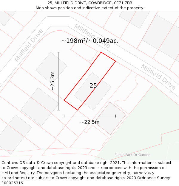 25, MILLFIELD DRIVE, COWBRIDGE, CF71 7BR: Plot and title map