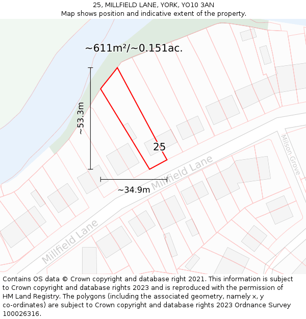 25, MILLFIELD LANE, YORK, YO10 3AN: Plot and title map
