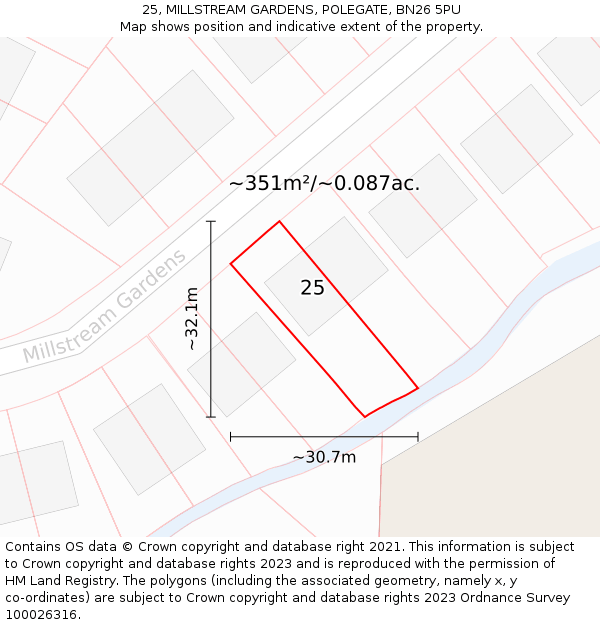 25, MILLSTREAM GARDENS, POLEGATE, BN26 5PU: Plot and title map
