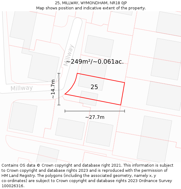 25, MILLWAY, WYMONDHAM, NR18 0JP: Plot and title map