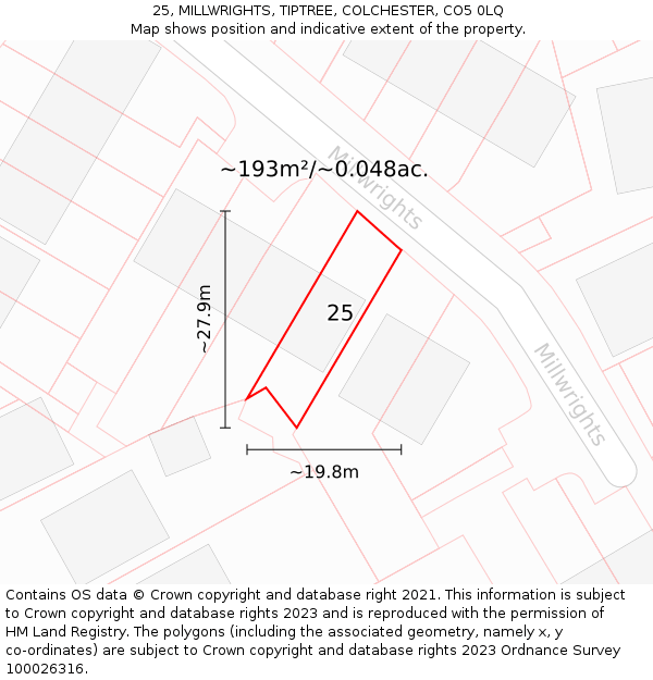 25, MILLWRIGHTS, TIPTREE, COLCHESTER, CO5 0LQ: Plot and title map