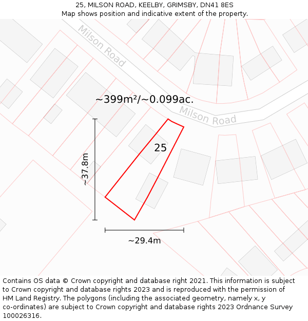 25, MILSON ROAD, KEELBY, GRIMSBY, DN41 8ES: Plot and title map