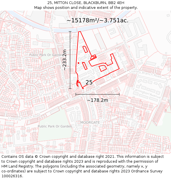 25, MITTON CLOSE, BLACKBURN, BB2 4EH: Plot and title map