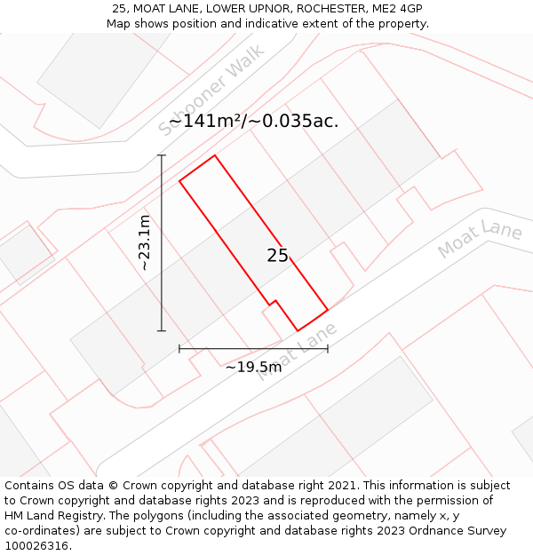 25, MOAT LANE, LOWER UPNOR, ROCHESTER, ME2 4GP: Plot and title map