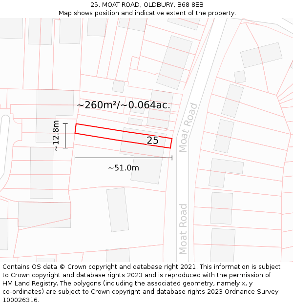 25, MOAT ROAD, OLDBURY, B68 8EB: Plot and title map