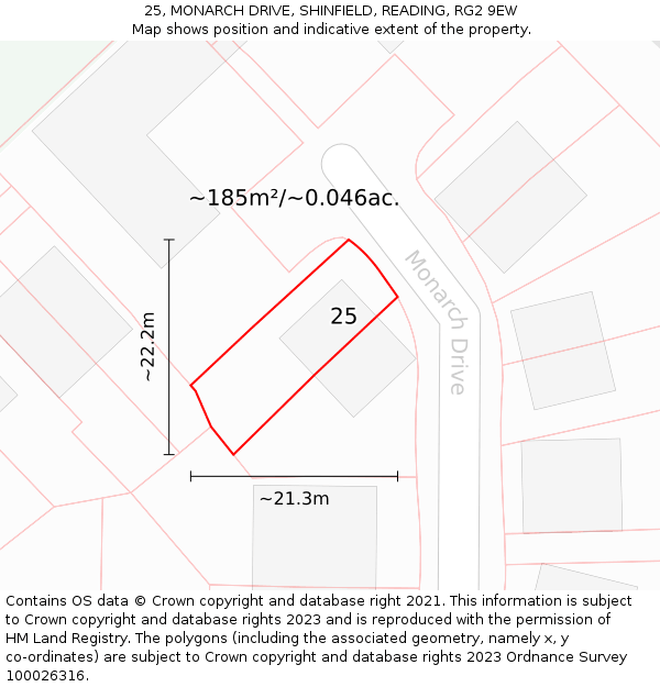 25, MONARCH DRIVE, SHINFIELD, READING, RG2 9EW: Plot and title map