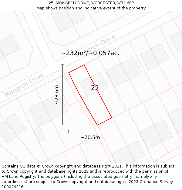 25, MONARCH DRIVE, WORCESTER, WR2 6EP: Plot and title map