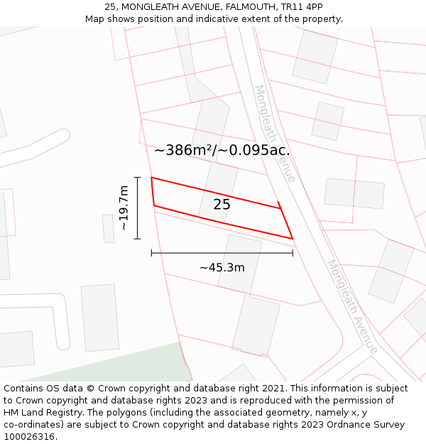 25, MONGLEATH AVENUE, FALMOUTH, TR11 4PP: Plot and title map