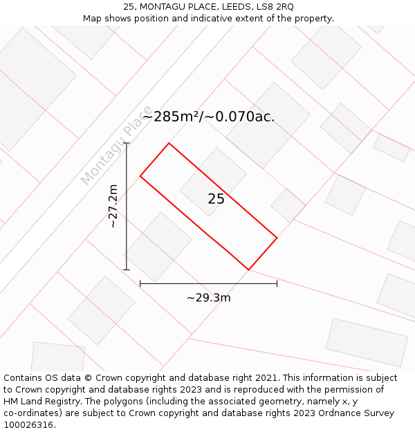 25, MONTAGU PLACE, LEEDS, LS8 2RQ: Plot and title map