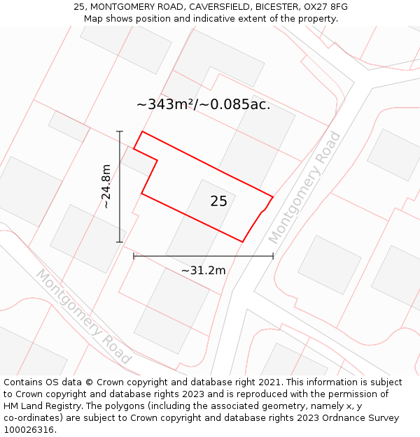 25, MONTGOMERY ROAD, CAVERSFIELD, BICESTER, OX27 8FG: Plot and title map