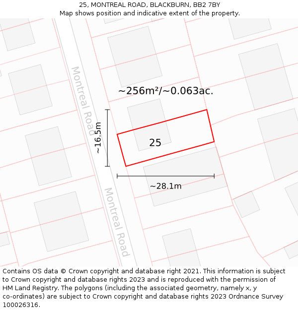 25, MONTREAL ROAD, BLACKBURN, BB2 7BY: Plot and title map