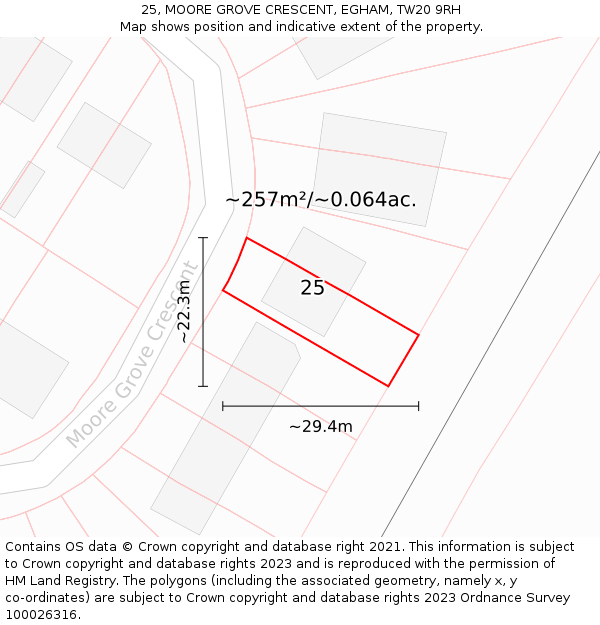 25, MOORE GROVE CRESCENT, EGHAM, TW20 9RH: Plot and title map