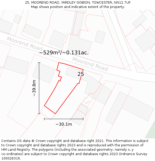 25, MOOREND ROAD, YARDLEY GOBION, TOWCESTER, NN12 7UF: Plot and title map