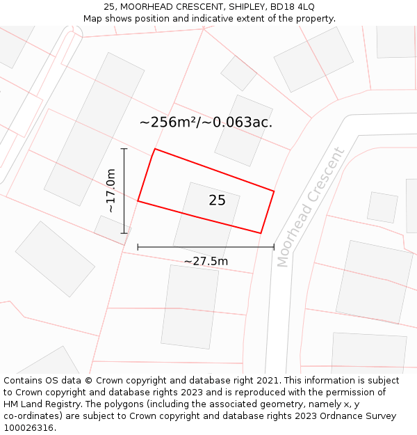25, MOORHEAD CRESCENT, SHIPLEY, BD18 4LQ: Plot and title map