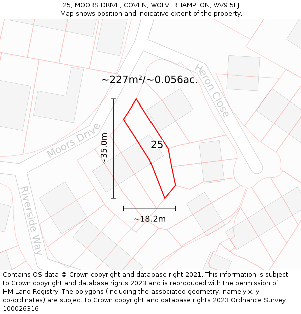 25, MOORS DRIVE, COVEN, WOLVERHAMPTON, WV9 5EJ: Plot and title map