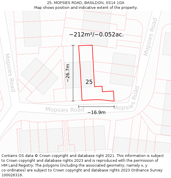 25, MOPSIES ROAD, BASILDON, SS14 1GA: Plot and title map