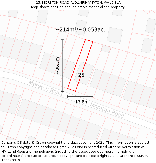 25, MORETON ROAD, WOLVERHAMPTON, WV10 8LA: Plot and title map