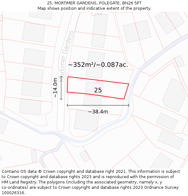 25, MORTIMER GARDENS, POLEGATE, BN26 5PT: Plot and title map