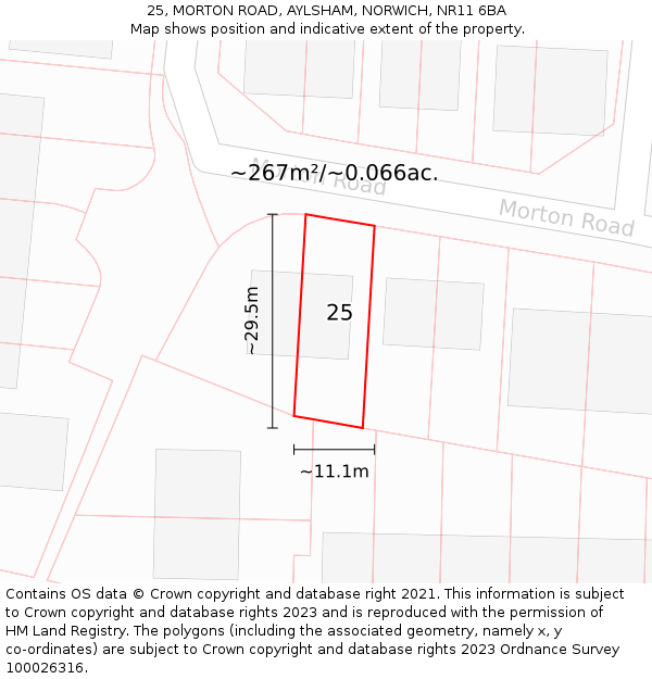 25, MORTON ROAD, AYLSHAM, NORWICH, NR11 6BA: Plot and title map
