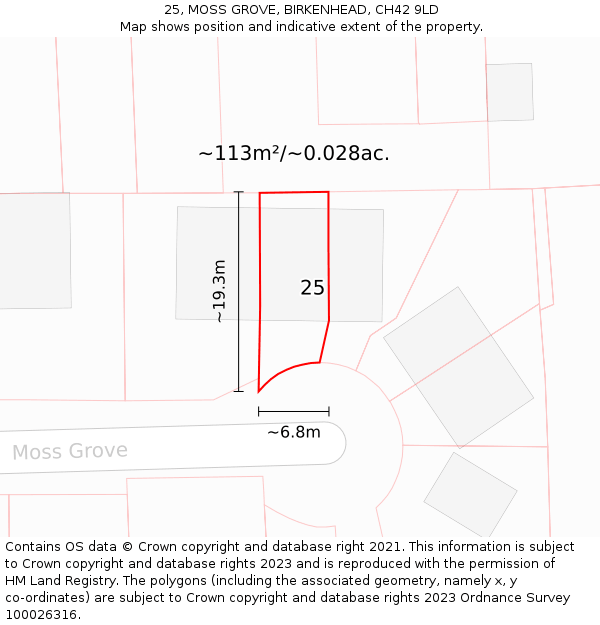 25, MOSS GROVE, BIRKENHEAD, CH42 9LD: Plot and title map