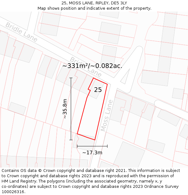 25, MOSS LANE, RIPLEY, DE5 3LY: Plot and title map