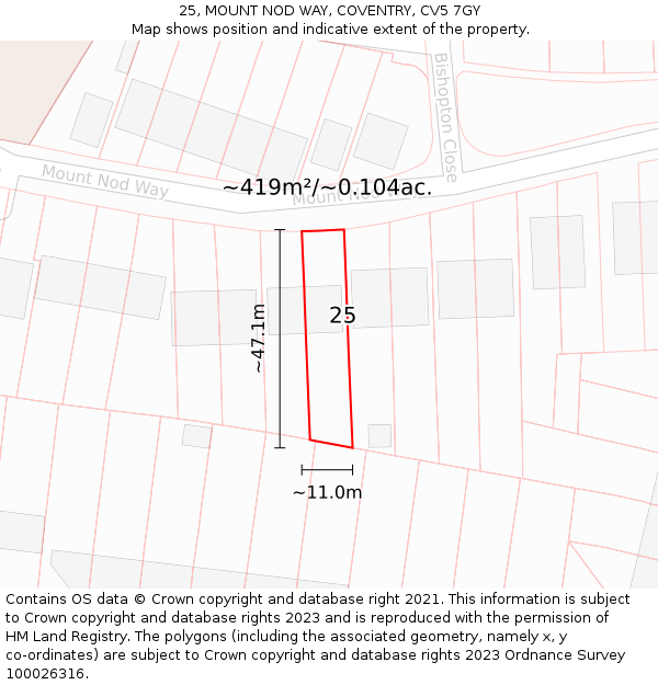 25, MOUNT NOD WAY, COVENTRY, CV5 7GY: Plot and title map