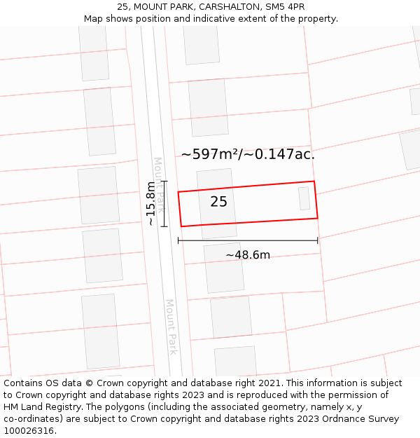 25, MOUNT PARK, CARSHALTON, SM5 4PR: Plot and title map