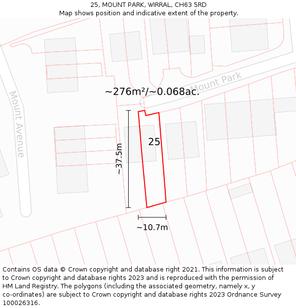 25, MOUNT PARK, WIRRAL, CH63 5RD: Plot and title map