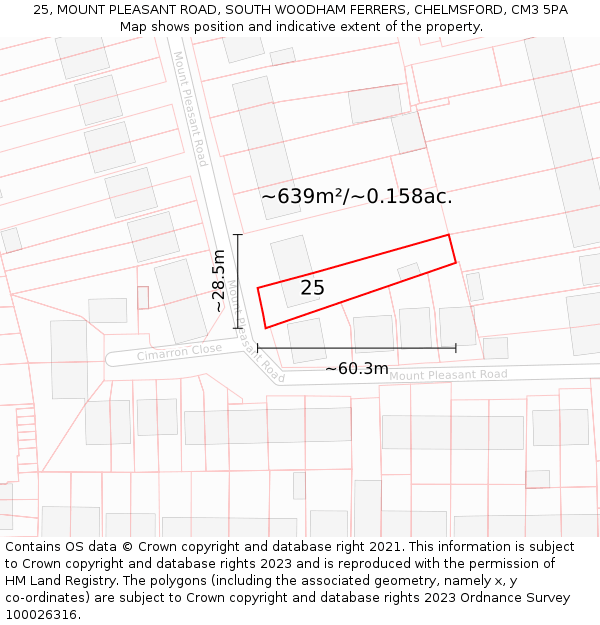 25, MOUNT PLEASANT ROAD, SOUTH WOODHAM FERRERS, CHELMSFORD, CM3 5PA: Plot and title map