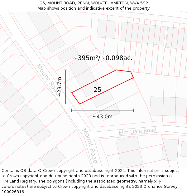 25, MOUNT ROAD, PENN, WOLVERHAMPTON, WV4 5SP: Plot and title map