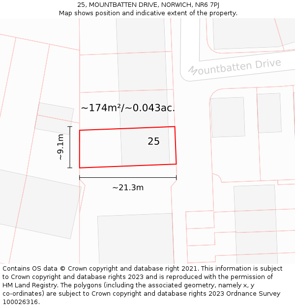 25, MOUNTBATTEN DRIVE, NORWICH, NR6 7PJ: Plot and title map