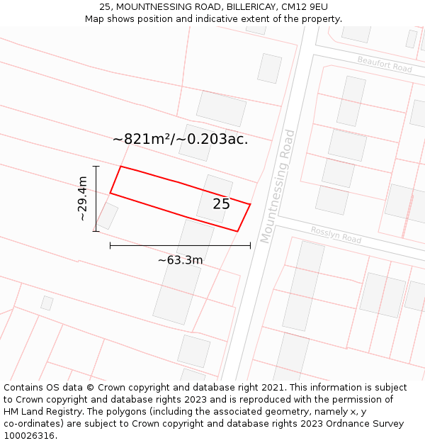 25, MOUNTNESSING ROAD, BILLERICAY, CM12 9EU: Plot and title map