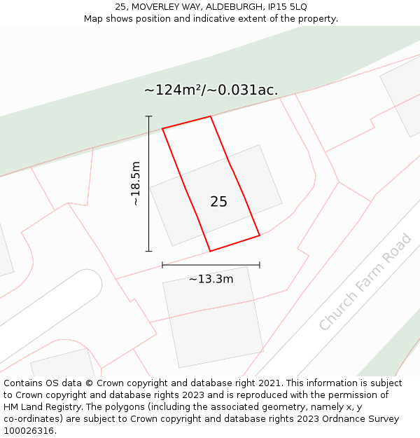 25, MOVERLEY WAY, ALDEBURGH, IP15 5LQ: Plot and title map