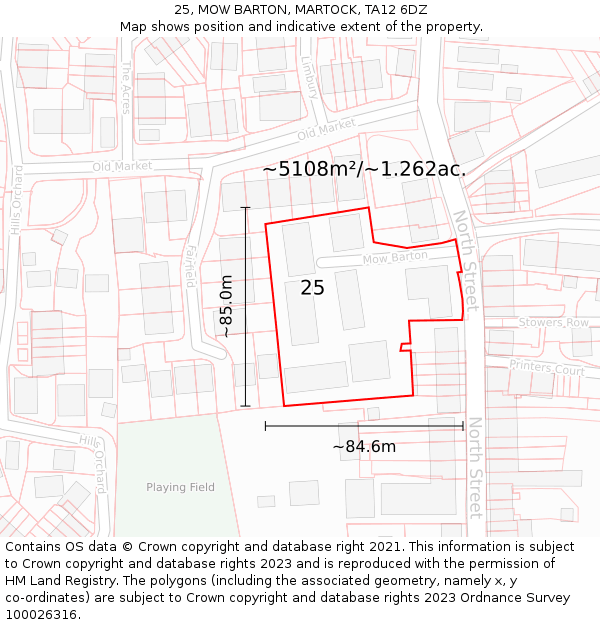 25, MOW BARTON, MARTOCK, TA12 6DZ: Plot and title map