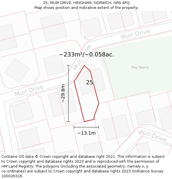 25, MUIR DRIVE, HINGHAM, NORWICH, NR9 4PQ: Plot and title map